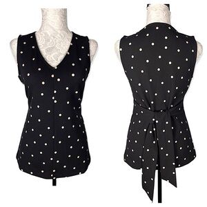 Ann Taylor V-Neck Polka Dot Print Sleeveless Top Belted Size Small